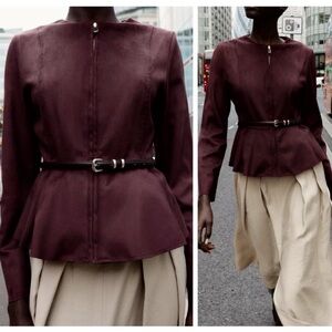 ZARA faux suede peplum jacket with belt